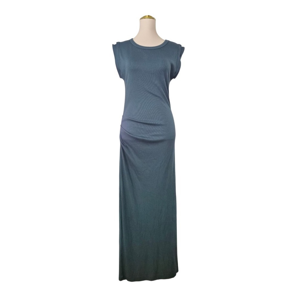 Michael Stars Calliope Extended Sleeve Maxi Dress Pebble Blue Ribbed Knit Size M